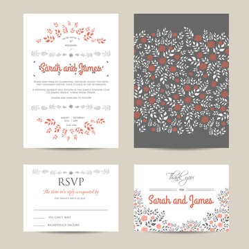 wedding floral set with invitation and rsvp cards