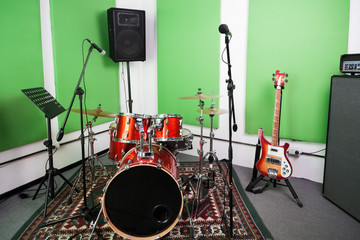 Musical Instrument And Microphones In Studio