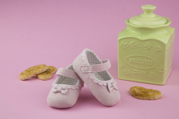 little girl summer shoes / portrait in provencal style of a pair of little girl shoes