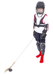 Fototapeta premium Young hockey player at ammunition