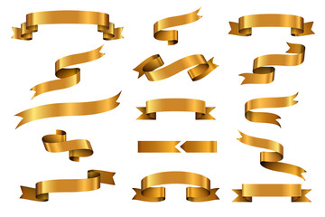 Gold glossy ribbon vector banners set