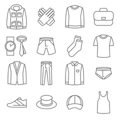 Mens clothes vector line icons set