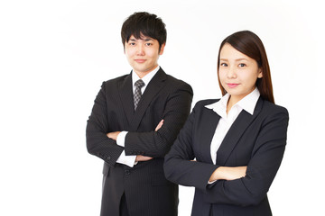 笑顔のビジネスマンとOL