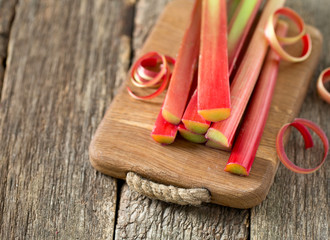 rhubarb on wooden surface