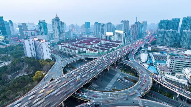 time lapse of urban grade separation bridge at shanghai in the gloaming
