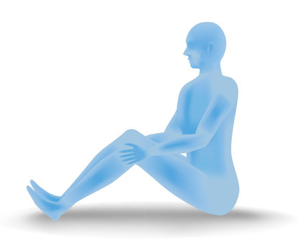 human body silhouette sitting on white ground, side view, vector illustration