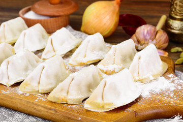 Raw Homemade Dumplings, Russian Pelmeni.