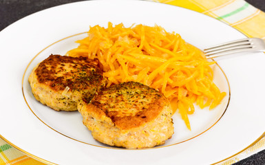Cutlets from Salmon with Fresh Pumpkin Salad.