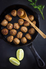 roasted beef  meatballs on pan