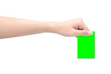 Hands hold business card,isolated Clipping path.