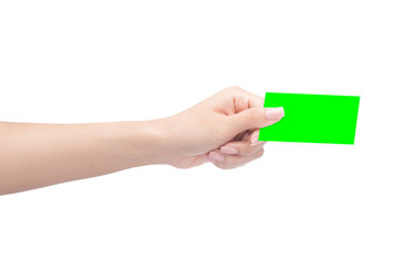 Hands hold business card,isolated Clipping path.