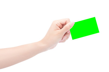 Hands hold business card,isolated Clipping path.