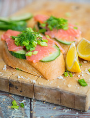 Sandwich with cereals bread and salmon