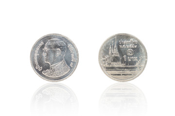 Thai coin 1 baht and reflect.