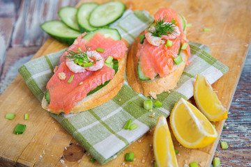 Sandwich with cereals bread and salmon