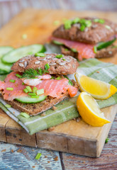 Sandwich with cereals bread and salmon