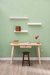 green wall empty work table office interior style