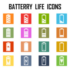Set of battery charge level indicators. Vector illustration.