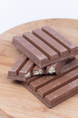 Chocolate bars with copy space over white