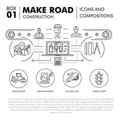 Modern compositions building road construction thin line block 