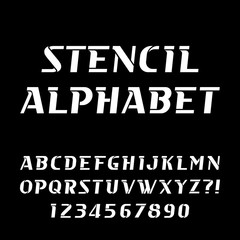 Stencil alphabet vector font. Modern type letters and numbers. Vector typeset for your design.