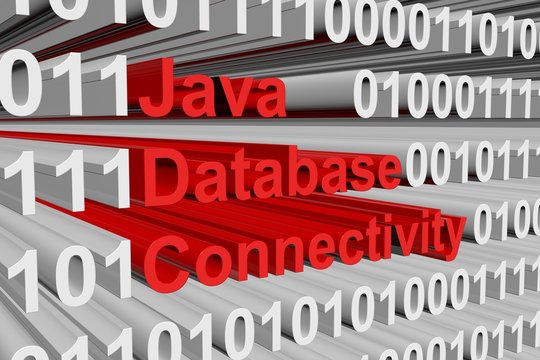 Java Database Connectivity in the form of binary code, 3D illustration