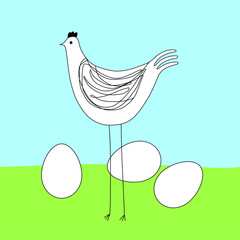 Vector image of chicken and eggs.
