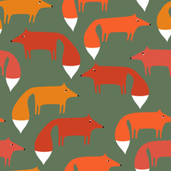 Seamless pattern with cute foxes.