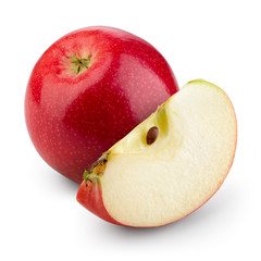 Red apple with a cut isolated on white.
