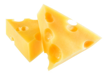 Piece of cheese isolated on a white background. With clipping pa
