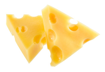 Piece of cheese isolated on a white background. With clipping pa