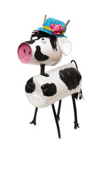 Recycling: a cow made of plastic bottle and a cup isolated on white