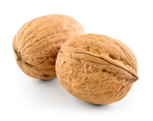 Walnut. Two nuts isolated on white background. With clipping pat