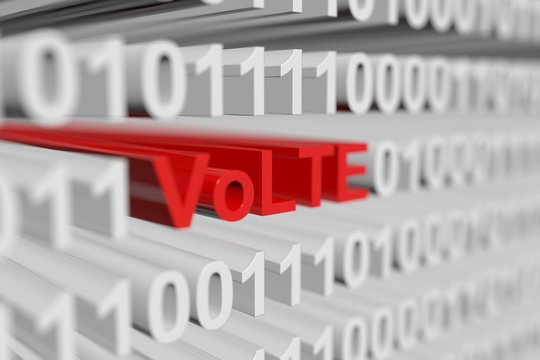 VoLTE in the form of a binary code with blurred background 3D illustration