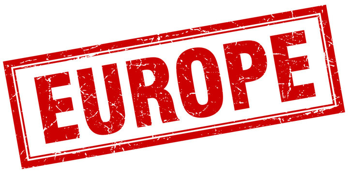 europe red square grunge stamp on white