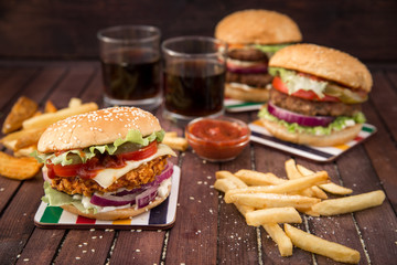 Closeup of homemade burgers