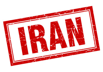 Iran red square grunge stamp on white