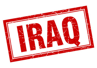 Iraq red square grunge stamp on white