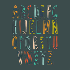 Hand drawn alphabet. Sans-serif elegant light font. Vector illustration.
