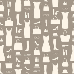 Fashion background. Seamless pattern with women's accessories.Vector design.
