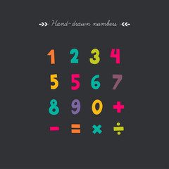 Hand-drawn numbers set. Vector.