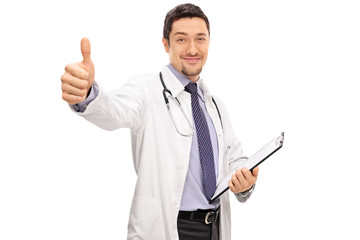 Confident doctor giving a thumb up