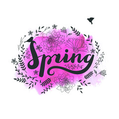 Calligraphy spring poster.Hand written calligraphy.Vector.