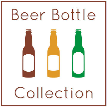 Beer bottle collection with different type of labels and colors isolated on white.