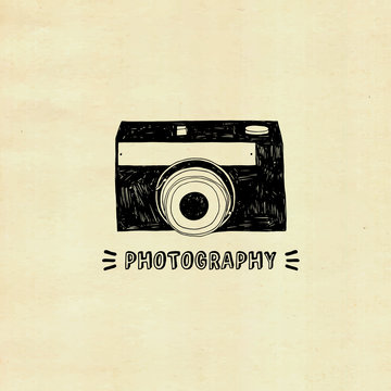 Vector illustration of hand drawn retro camera.
