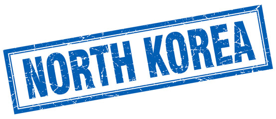 North Korea blue square grunge stamp on white