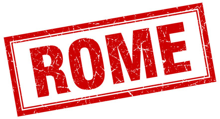 Rome red square grunge stamp on white