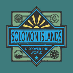 Vintage emblem with text Solomon Islands, Discover the World