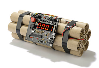 TNT bomb explosive with digital countdown timer clock isolated 