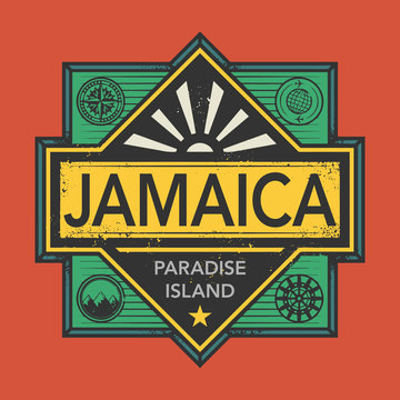 Stamp or vintage emblem with text Jamaica, Discover the World